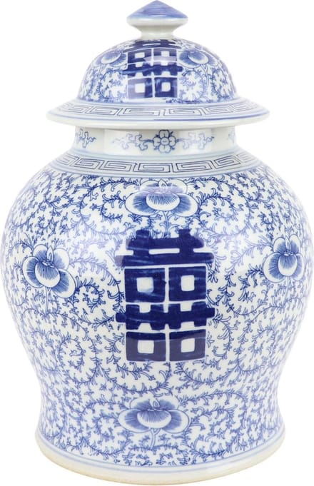 Fine Asianliving Chinese Gemberpot Blauw Wit Double Happiness D18xH24cm