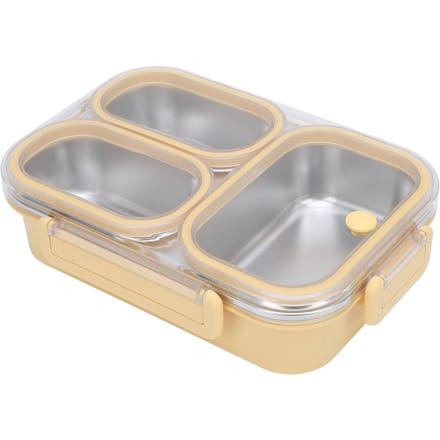 Verdeelde Lunchbox 304 Roestvrij Staal Lekdicht Verwarmbaar 3 Vakken Rechthoekige Voedselcontainer 1.2L Inhoud geel