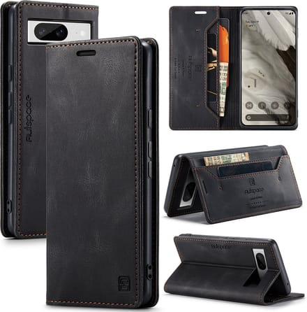 Luxe Flip Case met RFID Bescherming Kaarthouder en Magneetsluiting voor Google Pixel 8 _ Zwart