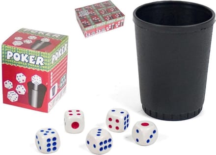 Gerimport Poker Dobbelstenen set - met beker - pokeren - onderweg / vakantie