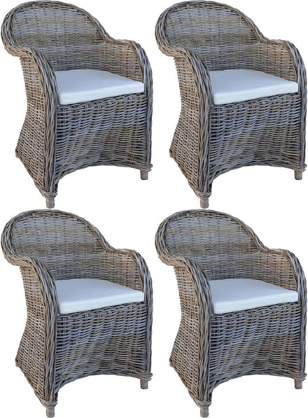 Decomeubel - Rotan Stoel Kubu Grey met wit Kussen - set van 4 stoelen