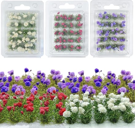 Bloemen en Gras Bundel voor Modelbouw - Tabletop Terrain, Static Gras, Diorama Accessoires in 3 Kleuren