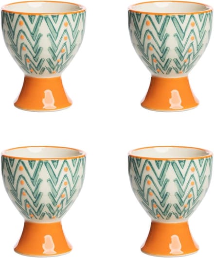 Set van 4 eierdopjes MIX'N'MATCH, keramiek handgestempeld, vaatwasmachinebestendig, oranje, 6,5 x 5 cm