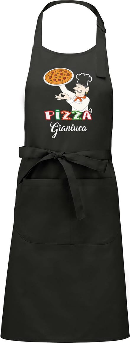 Luxe keukenschort - Pizza - met voornaam - Chique grijs