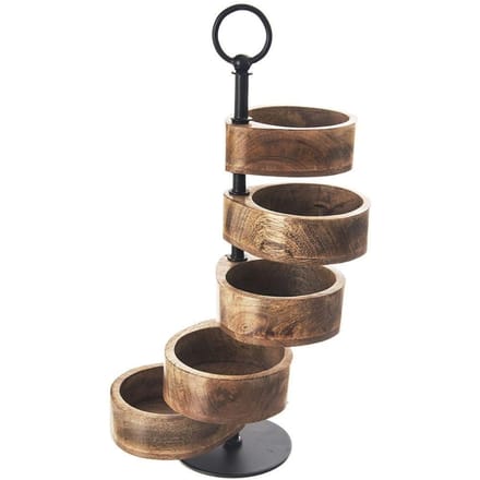 Orion - Mango Houten Patera - 5 Niveau's - 44,5 cm - Zwart Metaal
