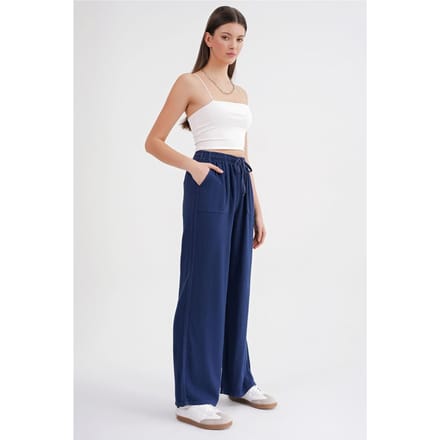 Mid-Waist Rechte Pantalon van Katoen met Striksluiting
