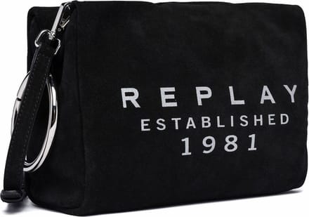 REPLAY Leren Schoudertas Crossbody Bag Black Zwart