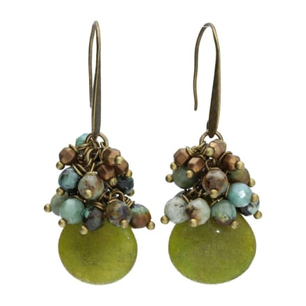 Bela Donaco Oorbellen Wrap Wire – Jade druppel – Afrikaanse Turquoise – Brons
