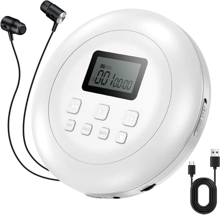 Discman - Draagbare cd-speler - Persoonlijke cd-speler - Wit - 22 cm x 18 cm x 5 cm