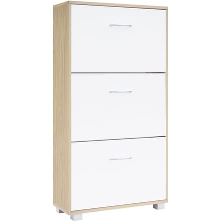 Schoenenkast – 3 Kleppen – 115x60x24cm – 18 Paar Schoenen -Eiken/Wit