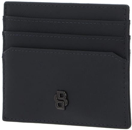 HUGO BOSS Leren kaarthouder Double B Card Holder Saffiano Grey grijs