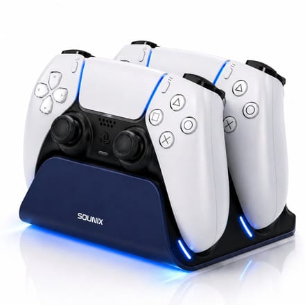 Sounix Oplaadstation geschikt voor PS5 / PS5 Slim / PS5 PRO / DualSense Controller - PS5 accessoires - Dual Oplader - Charging Dock - Blauw