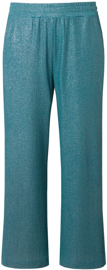 Studio Untold - Dames - Broek wijde pijpen structuur en glitter - Petrol - Maat 44