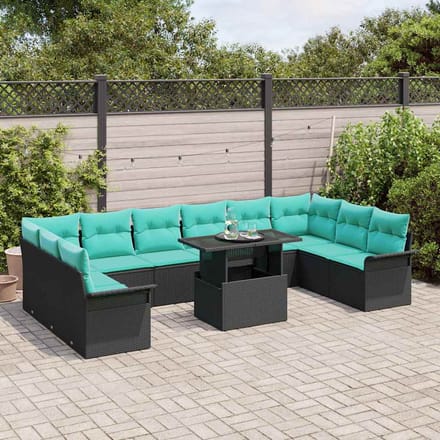vidaXL - Tuinbank - Set - 11 - st - Zwart - Poly - Riet