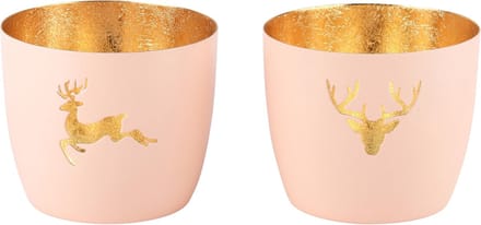 Dekoratief | Theelichthouder 'Deer', roze, aluminium, 10x10x9cm, set van 2 stuks | A248479