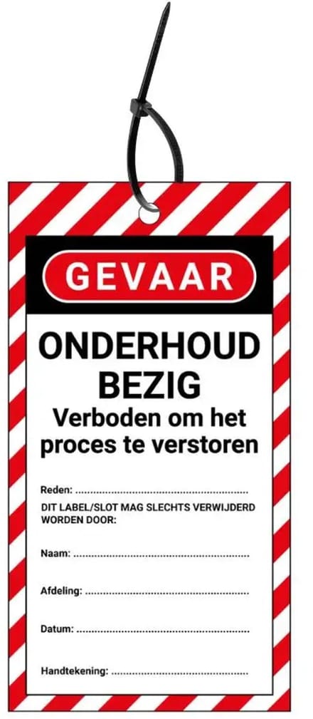 LOTO tags onderhoud bezig NL - 10 stuks - inclusief tiewraps