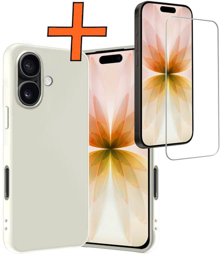 Hoes - Met Screenprotector - Geschikt voor Apple iPhone 17 - Sterk & Shockproof - Back Cover - Siliconen Case - Telefoon Hoes - Wit