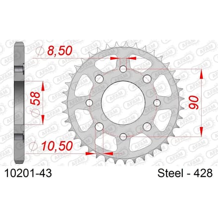 Stalen tandwiel Afam 428 43 dents