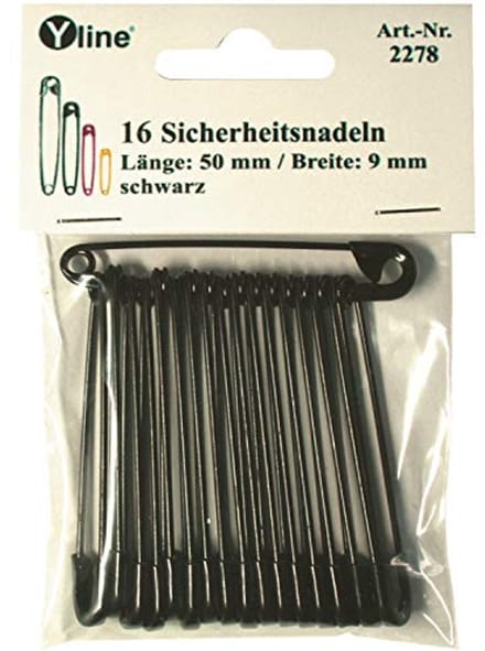 Maxi Veiligheidsspelden 50mm - 16 Stuks, Zwart Gelakt