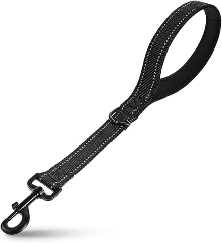 Short Dog Lead - 45cm Strong Training Lead for Dogs Pulling - Heavy Traffic Lead with Padded Handle - Black Leash for Large Breed Dogs
