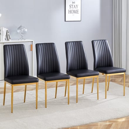MODFU - Eetkamerstoelen Set Van 4 - Ergonomische Rugleuning - Modern - Voor Eethoek - Metaal En Kunstleer - Zwart En Goud