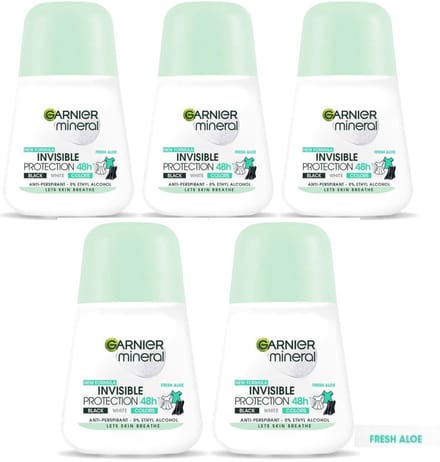 Garnier Mineral Invisible Protection Fresh Aloe Deodorant Roll On - 5 x 50 ml