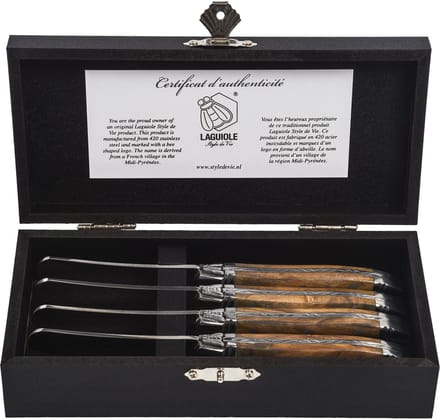 Laguiole Style de Vie Botermessen Luxury Line - 4-delig - Olijfhout