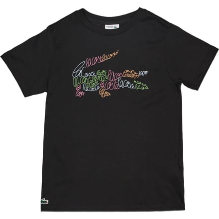 Lacoste Script T-shirts Kinder - Zwart - Maat 140 - 152 CM - Katoen Jersey
