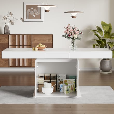 REDOM - Uitschuifbare Eettafel - Met Opbergruimte - Modern - Voor Eethoek - Spaanplaat - Wit - 140/180 Cm
