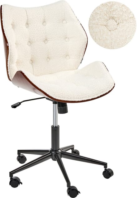 LOMPOC - Bureaustoel - Donkerhout/Off-white - Bouclé