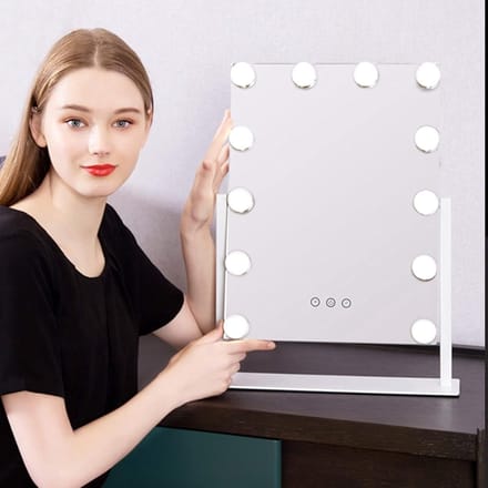 Verlichte Make-up Spiegel - Hollywood Spiegel - Professionele Make-up - 10x Vergroting Touch - Draaibare Beugel - Wit