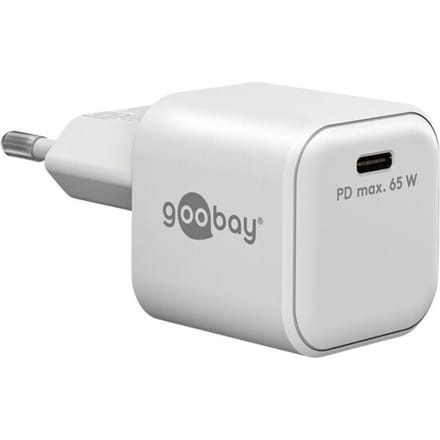 Goobay 65 W USB-C PD GaN snellader Nano wit, 1x USB-C poort (Power Delivery)