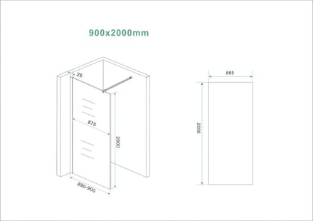 Wiesbaden Slim Glasplaat Inloopdouche 90 x 200 cm - Nano Vintage Brons Glas