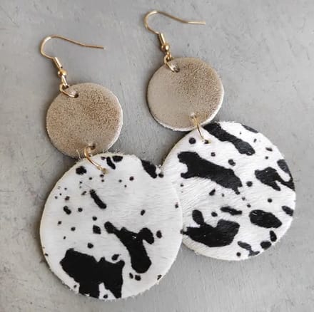 Jomide Oorhangers Leer - Rondjes - Koeienprint