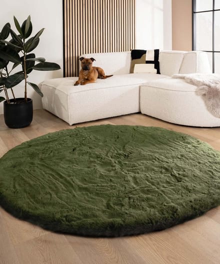 Fluffy vloerkleed rond - Comfy Deluxe olijfgroen 200