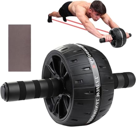 Buikspierroller Set - Core Trainer - Kracht Training - Inclusief Kniekussen - Compact Ontwerp - Zwart