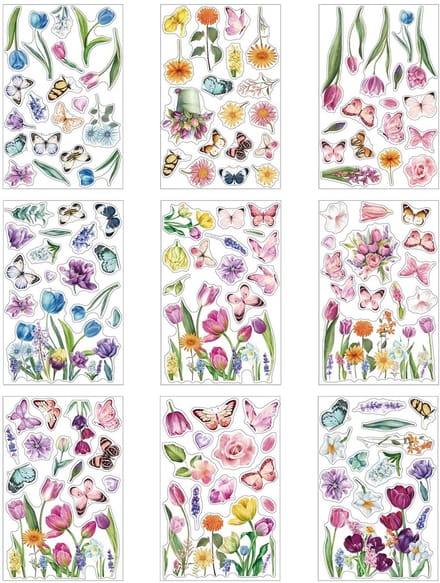 Dailygoods- Raamstickers - 9 Stuks - Vlinders/Bloemen - Pvc