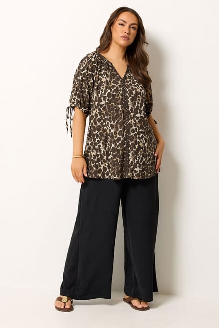 Yours Bruine Blouse Met Luipaardprint En Swirldetail Size 42