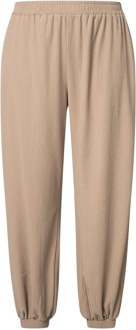 Ulla Popken - Dames - Broek wijde pijpen elastische band crêpe - Kameel - Maat 54+