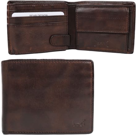 Bear Design Jim Billfold Portemonnee CL21630 - Bruin – Van leer – De Bear Design Jim is een leren billfold met zeven pasjesvakken