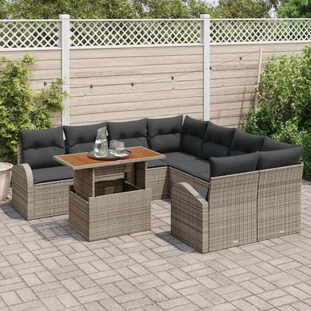 vidaXL Tuinbank Set met kussen 9 pcs Grijs