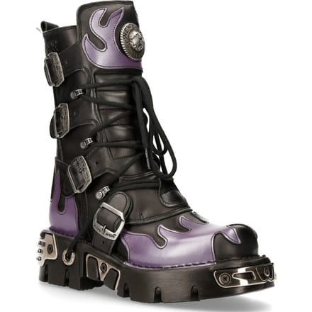 New Rock Flame geaccentueerde zwart/rode leren biker-schedellaarzen - M-591-S5