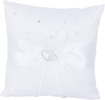 Ringkussen - Bruiloft accessoire - Trouwringen presenteren - Satijn met linten - 18 x 1 cm - Wit