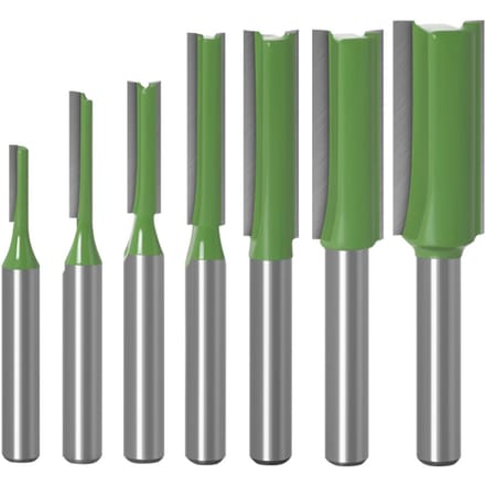7PCS Router Bits Set 6mm Schacht 3 4 5 6 8 10 12mm Bladdiameter Dubbele Fluit Rechte Bit voor 6mm groen