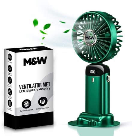 M&W Draagbare Hand Ventilator Hand Fan - Airco Verkoeling USB Ventilatoren - Handventilator Groen