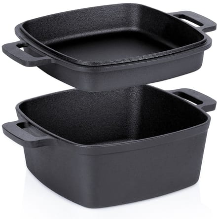 Gietijzeren Braadpan met Deksel 25cm 4.5L/1.8L - 2-in-1