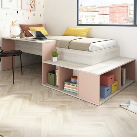 Vente-unique Combinatiebed hout roze, natuurlijk licht 90 x 200 cm