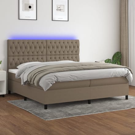 vidaXL - Boxspring - met - matras - en - LED - stof - taupe - 200x200 - cm