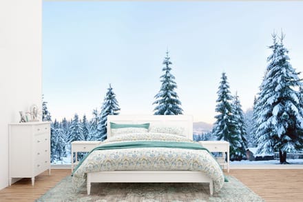 Behang - Fotobehang Winter - Sneeuw - Bomen - Breedte 375 cm x hoogte 280 cm