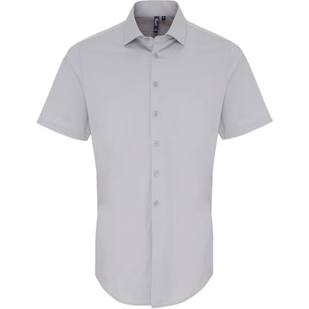 Premier Heren Poplin Stretch Overhemd met Korte Mouwen (Zilver)